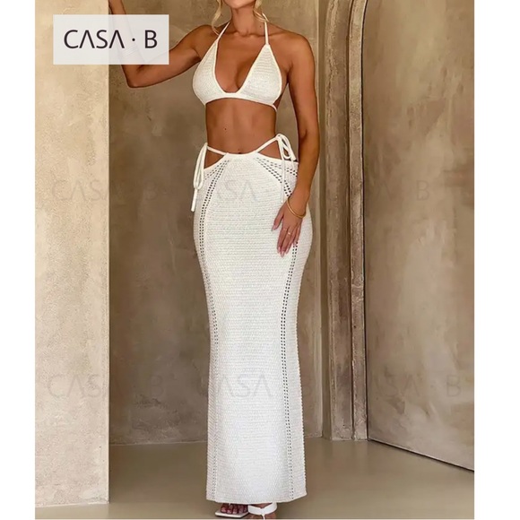 CASA B Dresses & Skirts - NEW to CASA B💫| The Maldives Crochet Knit Maxi Skirt & Triangle Top Ivory Set